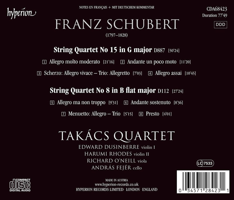 Schubert: String Quartets Nos. 15 & 8 / Takács Quartet
