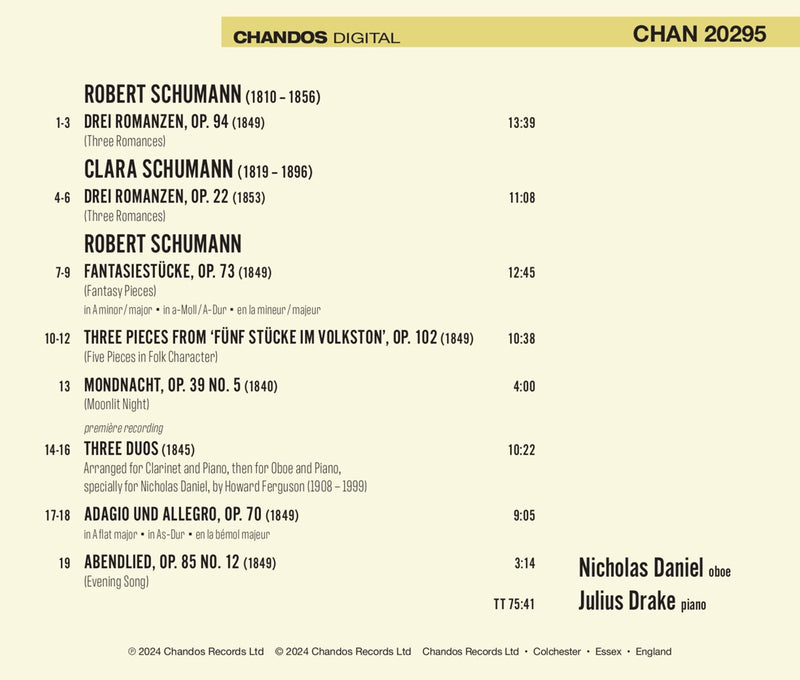 Robert & Clara Schumann: Works for Oboe & Piano / Daniel, Drake
