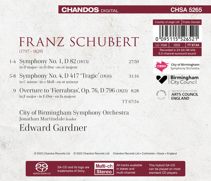 Schubert: Symphonies nos. 1 & 4 [Vol. 3] / Gardner, City of Birmingham Symphony Orch.