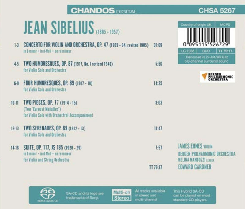 Sibelius: Works for Violin and Orchestra / Ehnes, Gardner, Bergen Philharmonic