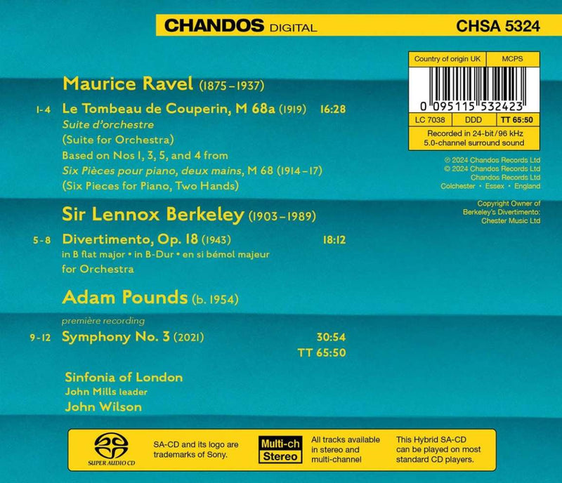 Ravel, Berkeley & Pounds: Orchestral Works / Wilson, Sinfonia of London