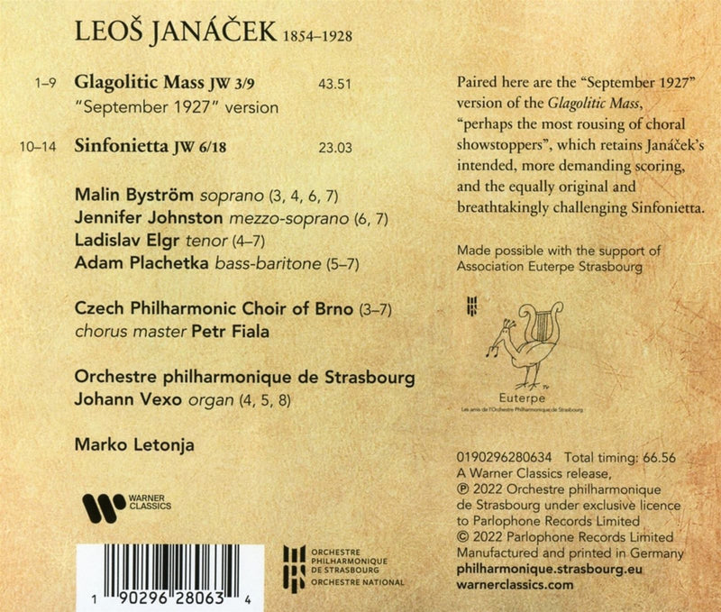 Janáček: Glagolitic Mass, Sinfonietta / Letonja, Strasbourg Philharmonic