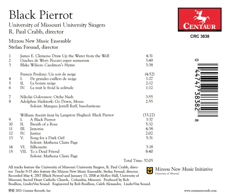 Black Pierrot / Crabb, Freund, University of Missouri University Singers, Mizzou New Music Ensemble