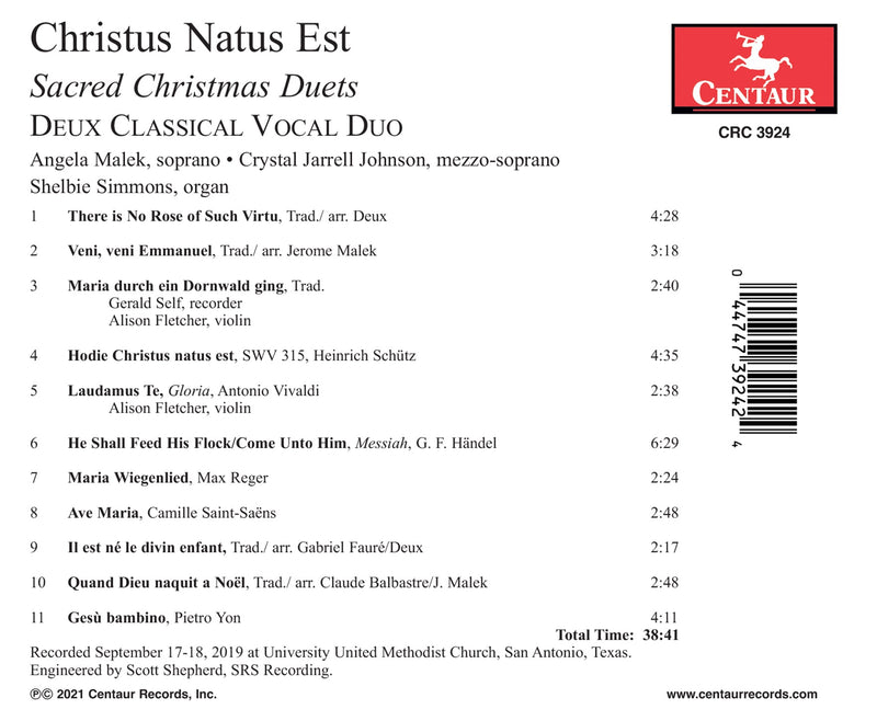Christus Natus Est: Sacred Christmas Duets / Deux Classical Vocal Duo