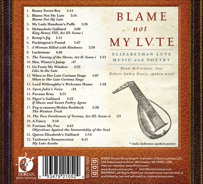 Blame Not My Lute: Elizabethan Lute Music and Poetry / McFarlane, Aubry Davis