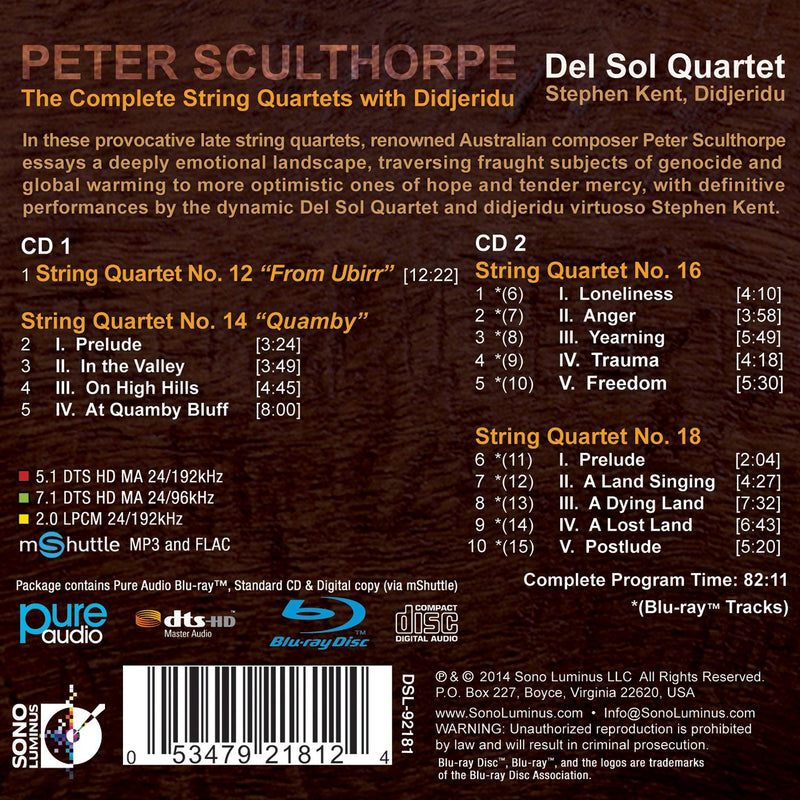 Sculthorpe: Complete String Quartets with Didjeridu / Del Sol Quartet