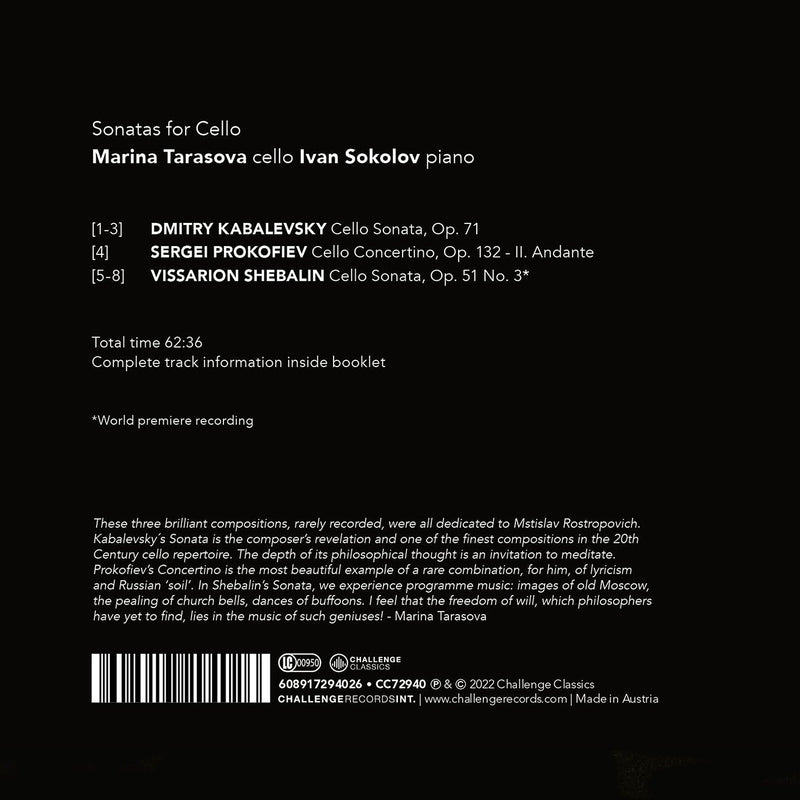 Kabalevsky, Prokofiev & Shebalin: Works for Cello / Tarasova, Sokolov