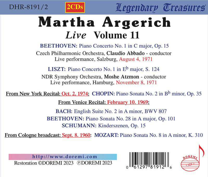 Martha Argerich Live, Vol. 11: Concerti, Suites, Sonatas & Szenen