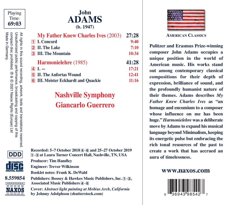 Adams: My Father Knew Charles Ives; Harmonielehre / Guerrero, Nashville Symphony