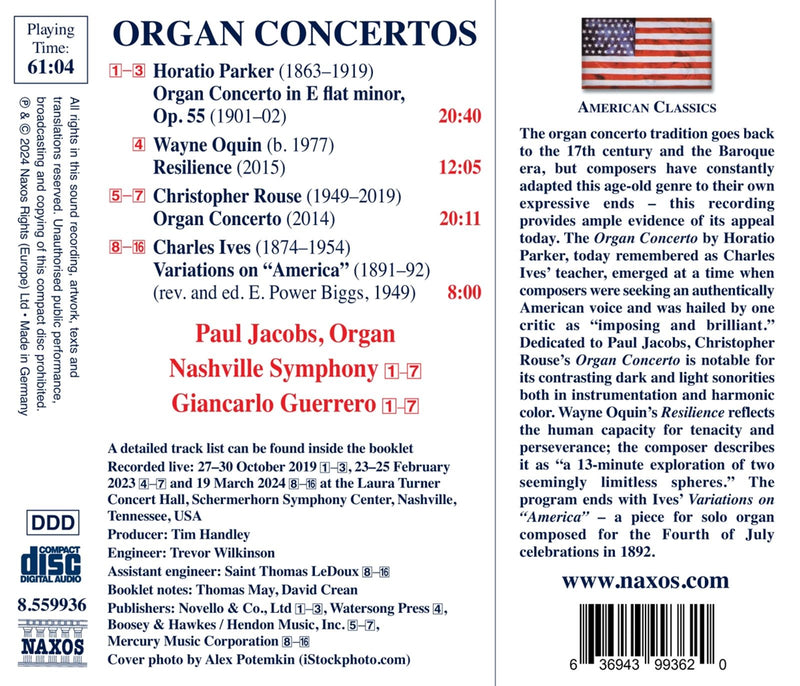 Oquin, Parker & Rouse: Organ Concertos / Jacobs, Guerrero, Nashville Symphony