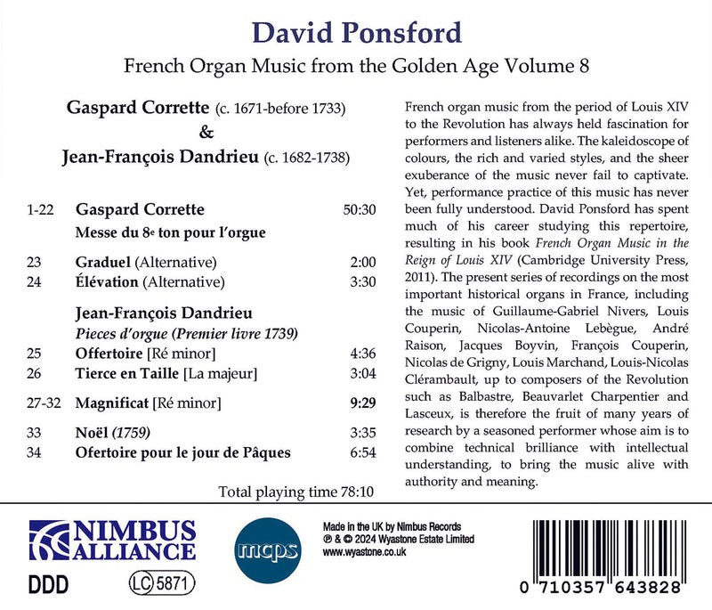 Corrette & Dandrieu: French Organ Music from the Golden Age, Vol. 8