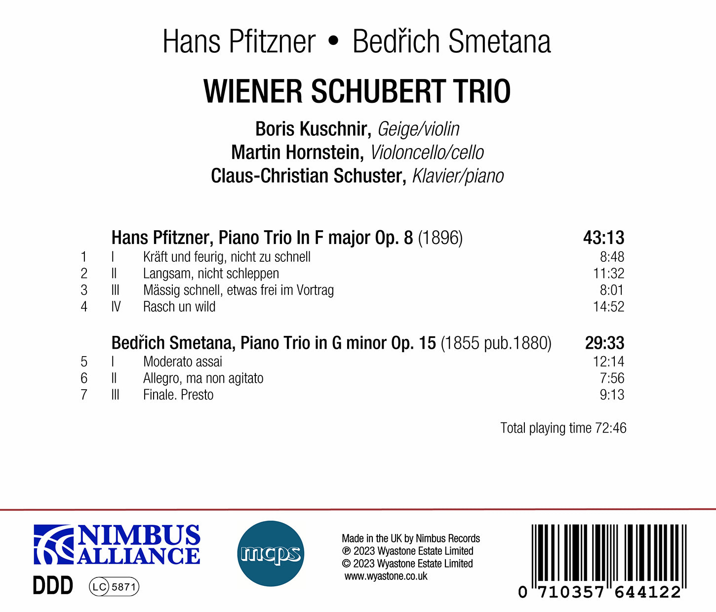 Pfitzner & Smetana: Works for Piano Trio / Wiener Schubert Trio