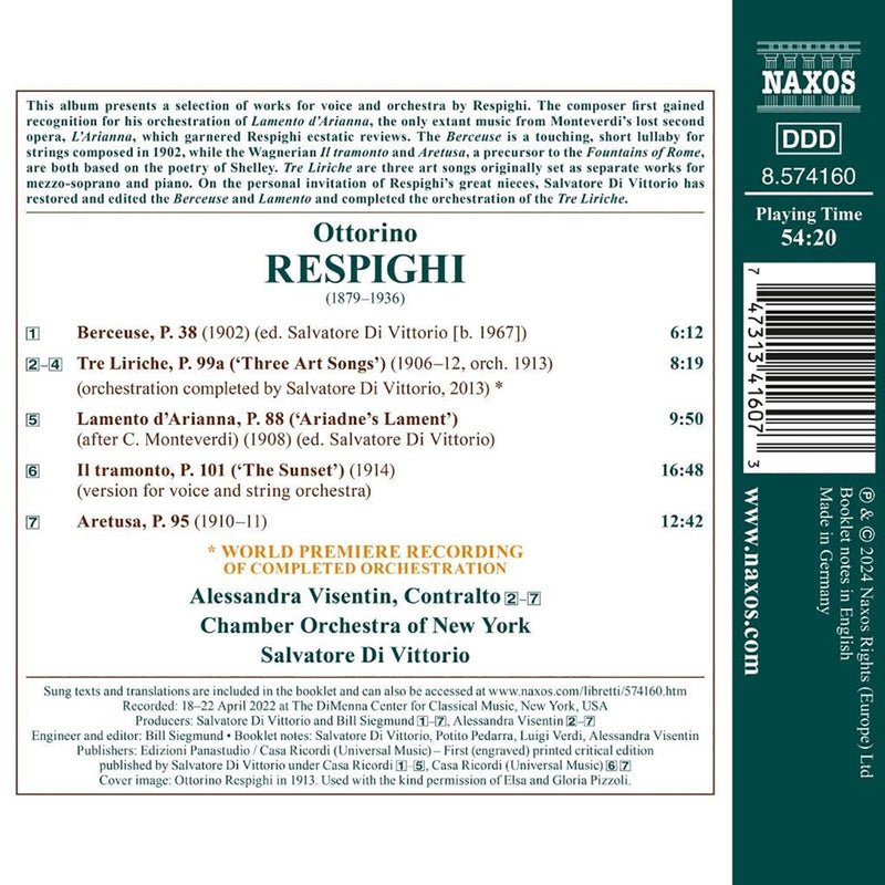 Respighi: Tre Liriche / Vittorio, Chamber Orchestra of New York