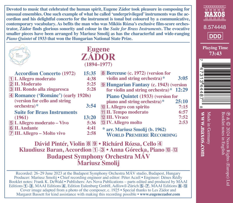 Zádor: Music for or arranged for Orchestra / Smolij, Budapest Symphony MÁV