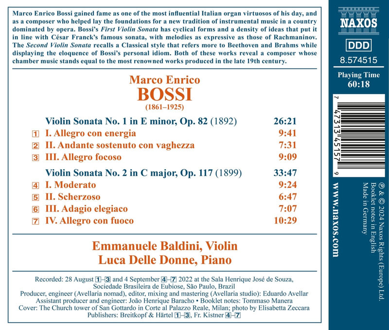 Bossi: Violin Sonatas Nos. 1 & 2 / Baldini, Della Donne