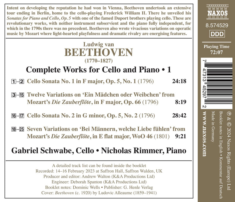 Beethoven: Complete Works for Cello & Piano, Vol. 1 / Schwabe, Rimmer