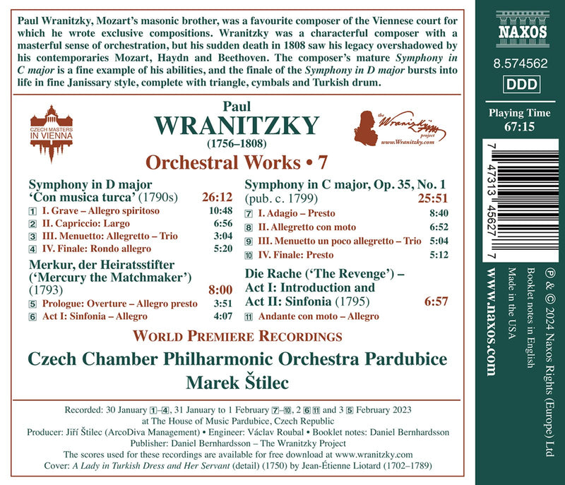 Wranitzky: Orchestral Works, Vol. 7 / Štilec, Marek; CCPO Pardubice