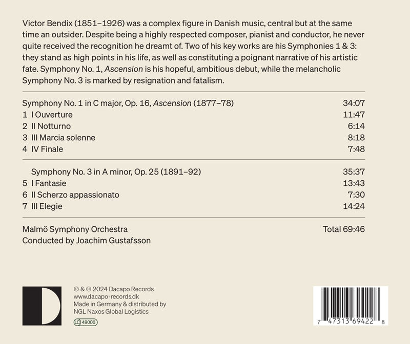 Bendix: Symphonies Nos. 1 & 3 / Gustafsson, Malmö Symphony