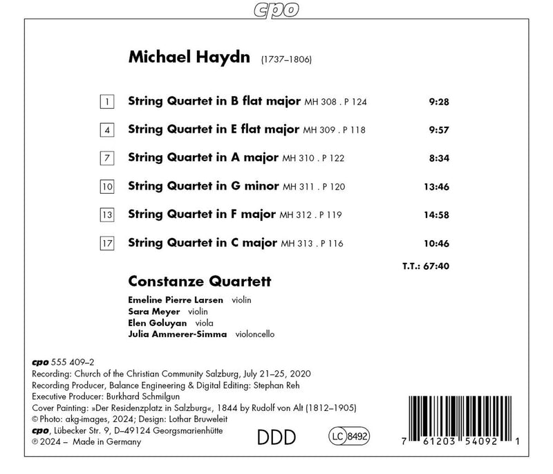 M. Haydn: Six String Quartets / Constanze Quartet
