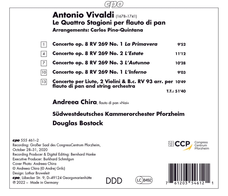Vivaldi: The Four Seasons on Pan Flute / Chira, Bostock, Chamber Orchestra Pforzheim