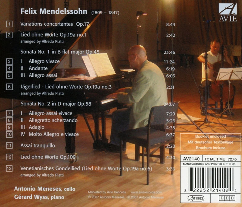 Mendelssohn: Music For Cello And Piano / Meneses, Wyss