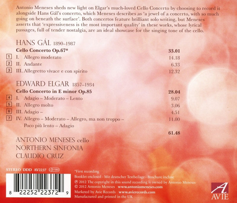 Elgar & Gál: Cello Concertos / Meneses, Cruz, Northern Sinfonia