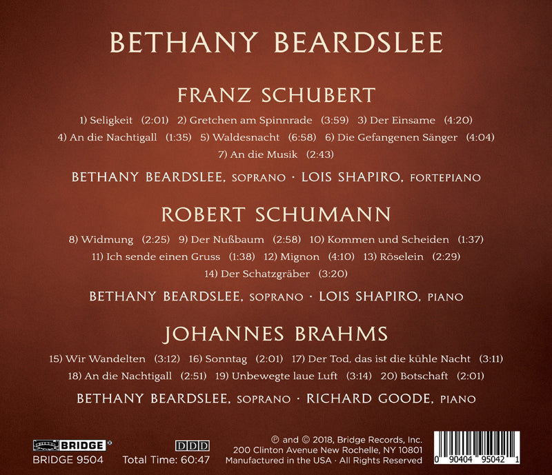 Schubert, Schumann & Brahms: Lieder / Bethany Beardslee