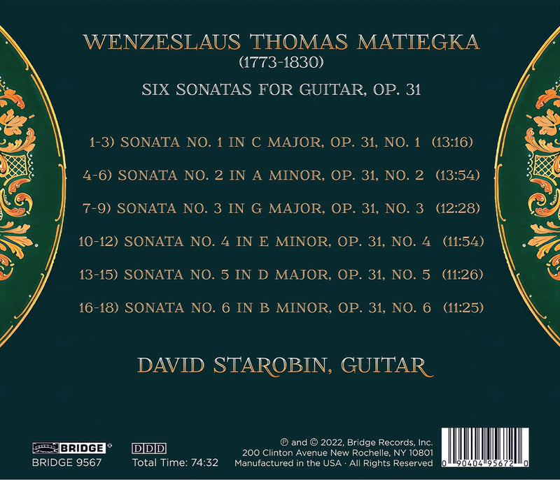 Matiegka: Six Sonatas for Viennese Guitar, Op. 31 / Starobin
