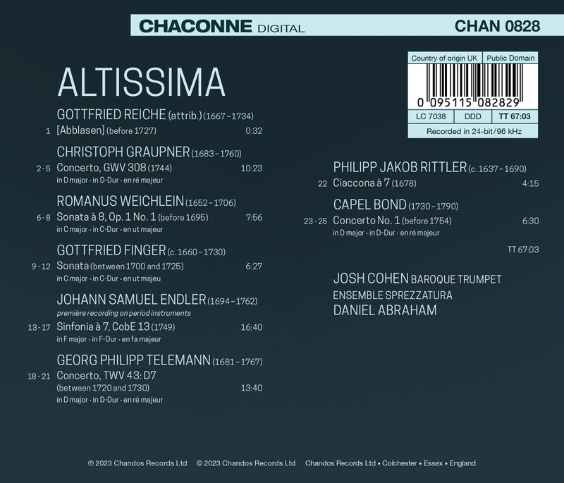 Altissima - Works for Baroque Trumpet / Cohen, Abraham, Ensemble Sprezzatura