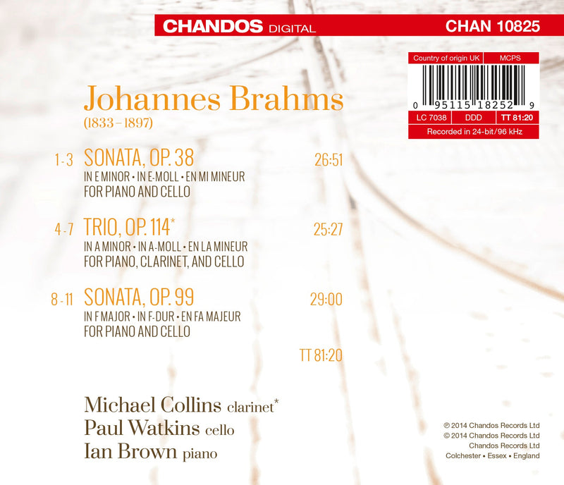 Brahms: Clarinet Trio; Cello Sonatas Nos. 1 & 2 / Collins, Watkins, Brown