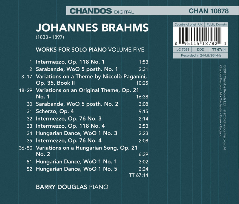 Brahms: Works for Solo Piano, Vol. 5
