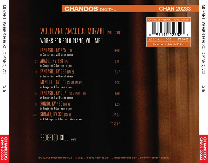 Mozart: Works for Solo Piano, Vol. 1 / Colli