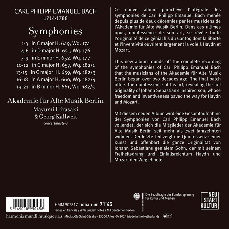 From Berlin to Hamburg - C.P.E. Bach: Symphonies / Hirasaki, Kallweit, AAM Berlin