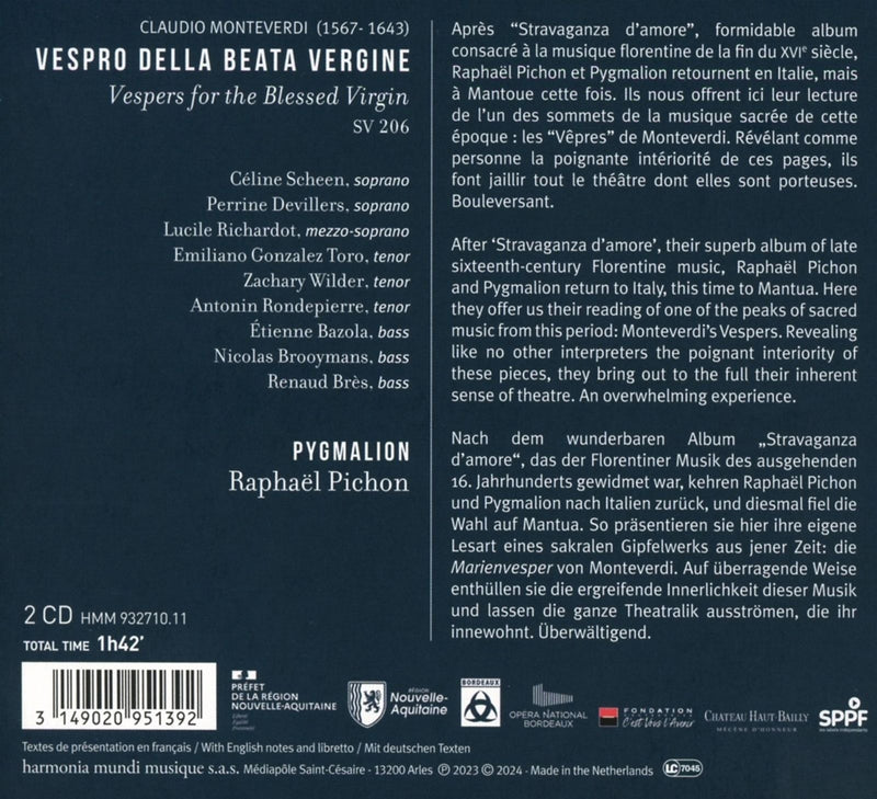 Monteverdi: Vespro Della Beata Vergine / Pichon, Pygmalion