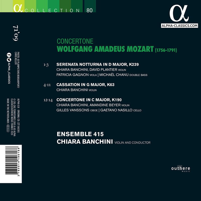 Mozart: Concertone / Banchini, Ensemble 415