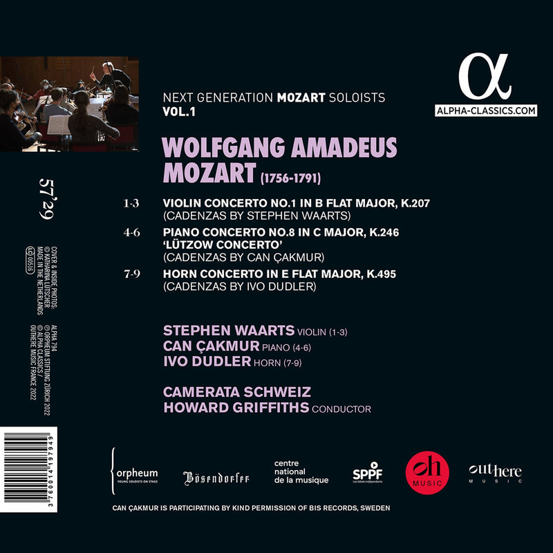 Mozart: Violin Concerto No. 1, KV. 207; Piano Concerto No. 8, KV. 246 "Lutzow"; Horn Concerto No. 4, KV. 495 / Waarts, Çakmur, Dudler, Griffiths, Camerata Schweiz