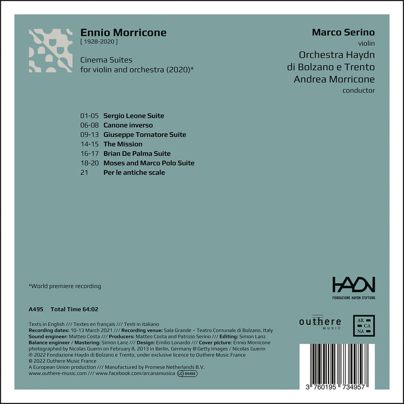Morricone: Cinema Suites for Violin and Orchestra / Serino, Morricone, Haydn Orchestra of Bolzano and Trento