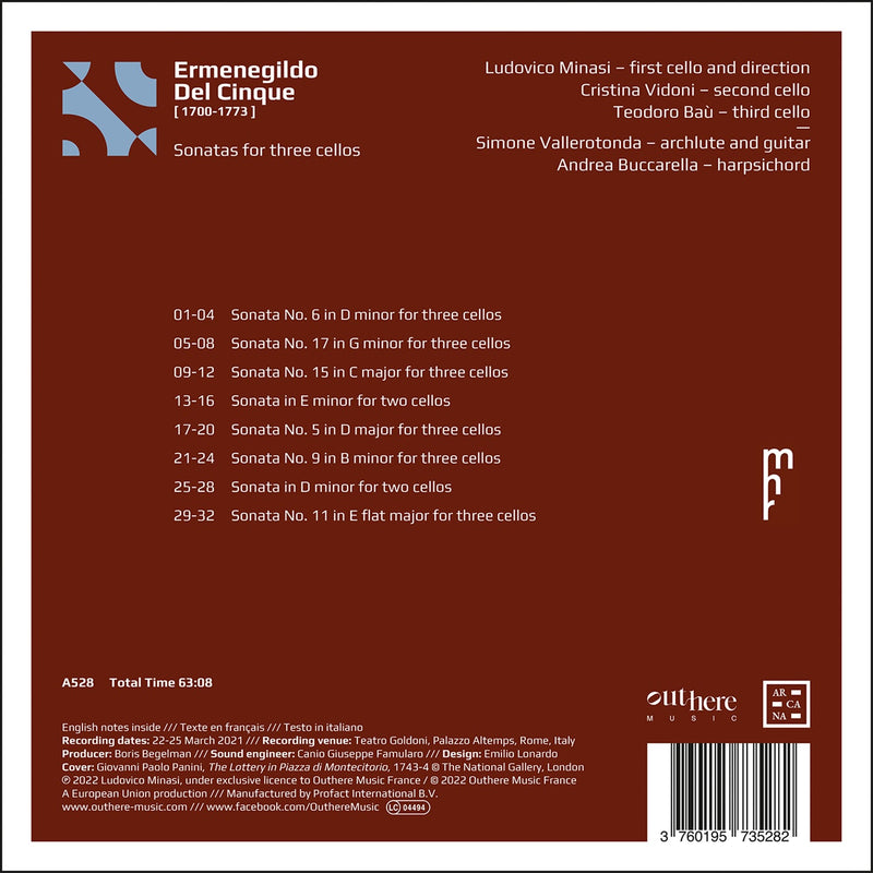 Del Cinque: Sonatas for 3 Cellos / Minasi, Vidoni, Baù, Vallerotonda, Buccarella