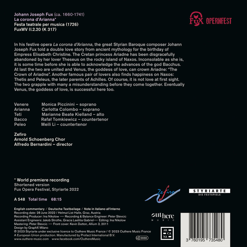 Fux: La corona d’arianna / Bernardino, Zefiro, Arnold Schoenberg Choir