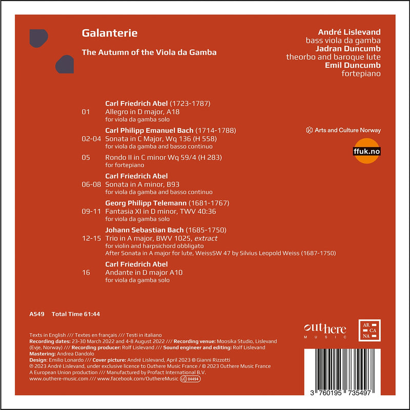 Abel, J.S. Bach; C.P.E. Bach & Telemann: Galanterie - The Autumn of the Viola da Gamba