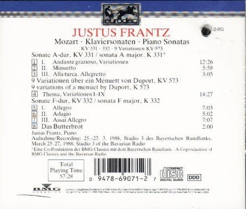 Mozart: Piano Sonatas Kv 331-332, 9 Variations / Frantz