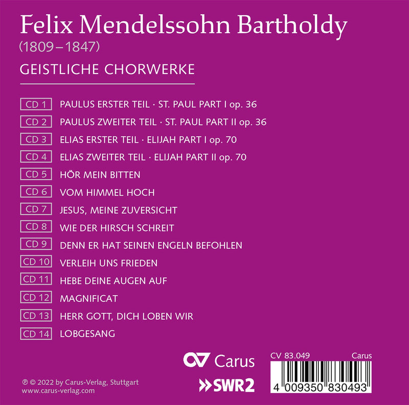 Mendelssohn: Sacred Choral Music [14 CD] / Bernius, Stuttgart Chamber Choir
