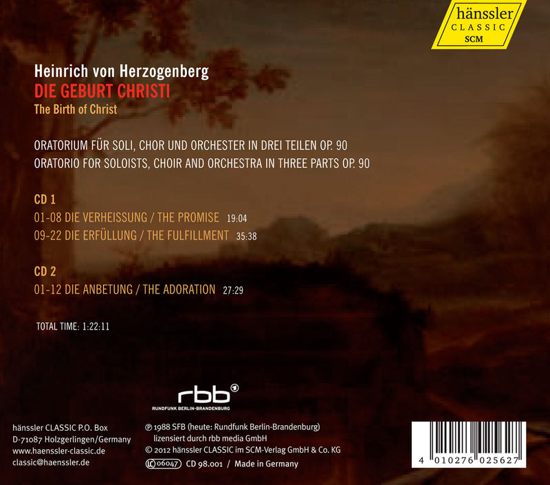 Herzogenberg: Die Geburt Christi / Grube, Ensemble Oriol