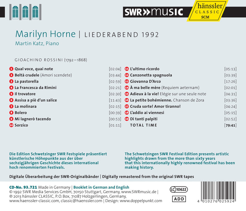 Rossini: Liederabend (Art Song Evening) 1992 / Horne, Katz