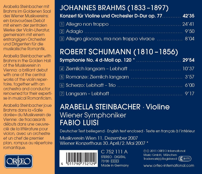 Brahms: Violin Concerto; Schumann: Symphony No 4 / Steinbacher, Luisi