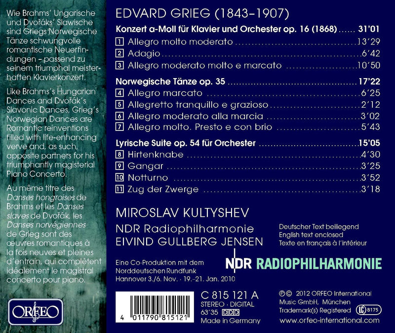 Grieg: Piano Concerto, Norwegian Dances, Lyric Suite / Kultyshev, Jensen