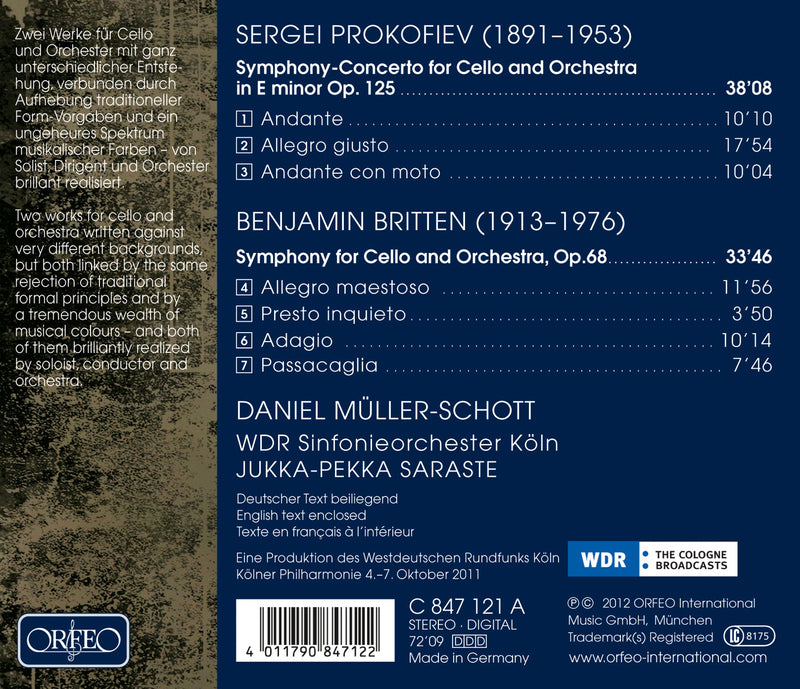 Prokofiev, Britten: Cello Symphonies / Muller-Schott, Saraste, WDR Sinfonieorchester Köln