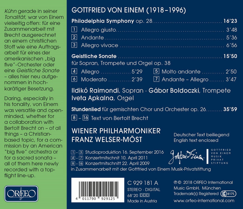 Einem: Philadelphia Symphonie / Welser-Möst, Vienna Philharmonic