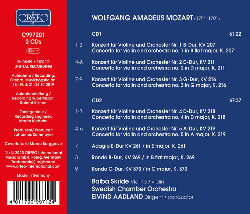 Mozart: Violin Concertos Nos. 1-5 / Skride, Aadland, Swedish Chamber Orchestra