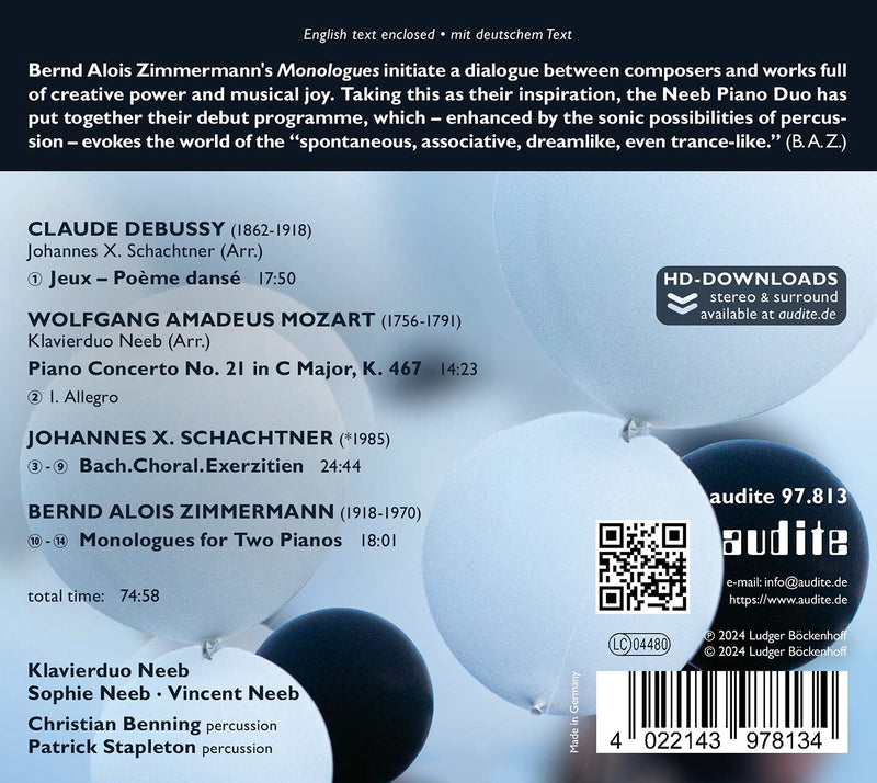 Debussy, Mozart, Schachtner & Zimmermann: Dialogues across Time / Neeb Piano Duo